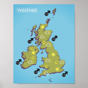 Britisch-Vintage TV-Wetterkarte Poster