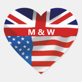 Britische amerikanische Flaggen Mit Monogramm Herz-Aufkleber