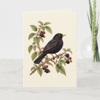 Britische Amsel auf Brombeerzweig Botanisch Karte