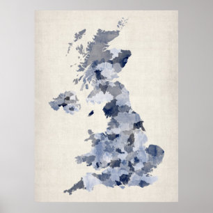 BRITISCHE Aquarell-Karte Großbritanniens Poster