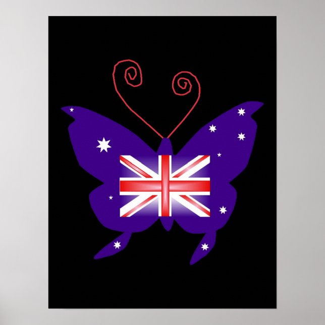 Britische Diva Butterfly in Schwarz Poster (Vorne)