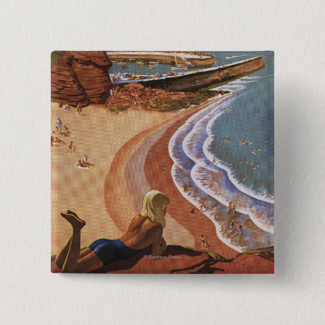 Britische Eisenbahn Girl Blick über die Klippe Button (Vorderseite)