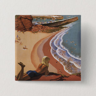 Britische Eisenbahn Girl Blick über die Klippe Button