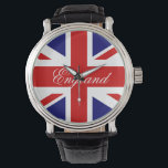 Britische Flagge Armbanduhr<br><div class="desc">Britische Flagge | Union Jack-Uhr-Druck. Anpassbar mit eigenem Text oder Namen. Die billigste Geschenkidee für Großbritanniens nationale und königliche Veranstaltungen. Englische Fahnen Farben; rot weiß und blau.</div>