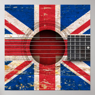 Britische Flagge auf alter Akustikgitarre Poster