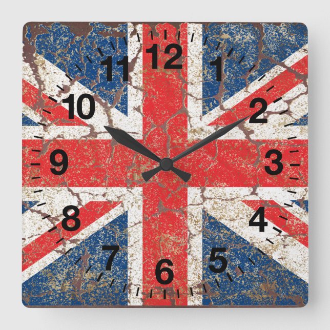 Britische Flagge beunruhigt Quadratische Wanduhr (Vorderseite)