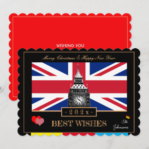 Britische Flagge & Big Ben 2027 Frohes Neues Jahr  Feiertagskarte