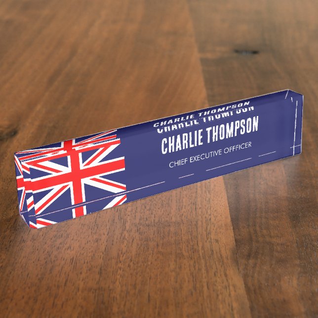 Britische Flagge, Büro des Vereinigten Königreichs Namensplakette (Seite)