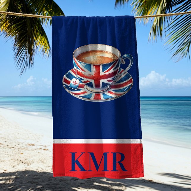 Britische Flagge Englisch Teacup Monogram Strandtuch (Von Creator hochgeladen)