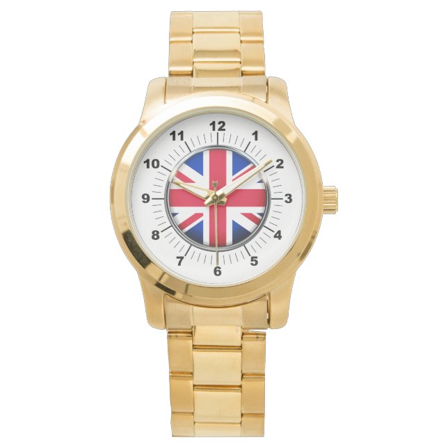 Britische Flagge für Frauen - Oversized Gold Brace Armbanduhr (Vorderseite)