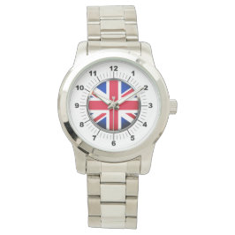 Britische Flagge für Frauen Oversized Silver Brace Armbanduhr