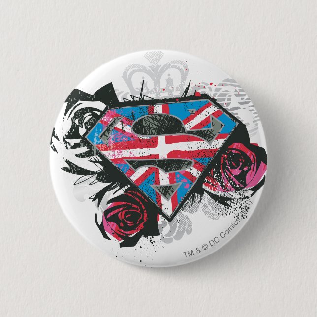 Britische Flagge für Supergirl und Rose Button (Vorderseite)