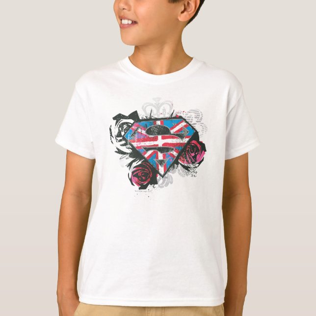 Britische Flagge für Supergirl und Rose T-Shirt (Vorderseite)