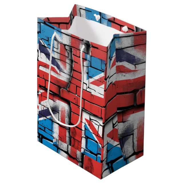 Britische Flagge Graffiti Kunst an der Britischen  Mittlere Geschenktüte (Vorderseite Schrägansicht)