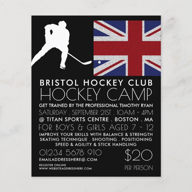 Britische Flagge, Hockey-Spieler, Campingwerbung Flyer (Vorne)