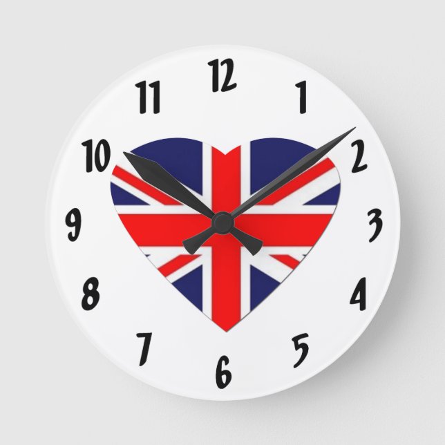Britische Flagge in Herzform Runde Wanduhr (Vorderseite)
