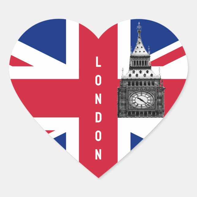 Britische Flaggensticker, London, Big Ben, Vereini Herz-Aufkleber (Vorderseite)
