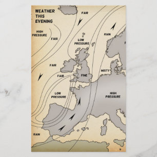 Britische Inseln & Europa Vintage Wetterkarte. Briefpapier