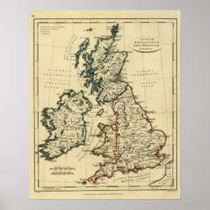 Britische Inseln mit umrissenen Grenzen Poster