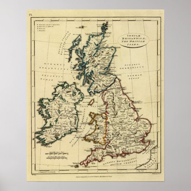 Britische Inseln mit umrissenen Grenzen Poster (Vorne)