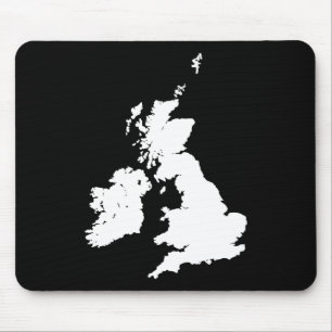 Britische Inseln - Weiß auf Schwarz Mousepad