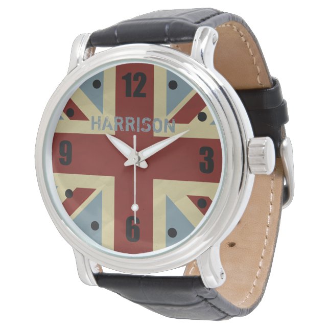 Britische Jack Grunge Flag Armbanduhr (Schrägansicht)