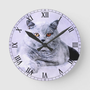 Britische Katze Runde Wanduhr