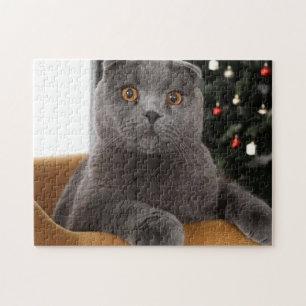 Britische Katze und Weihnachtsbaum Puzzle