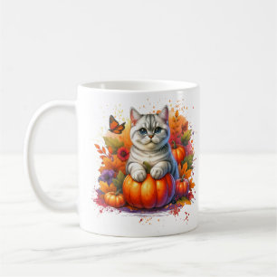 Britische Kurzkatze mit Pumpkin Kaffeetasse