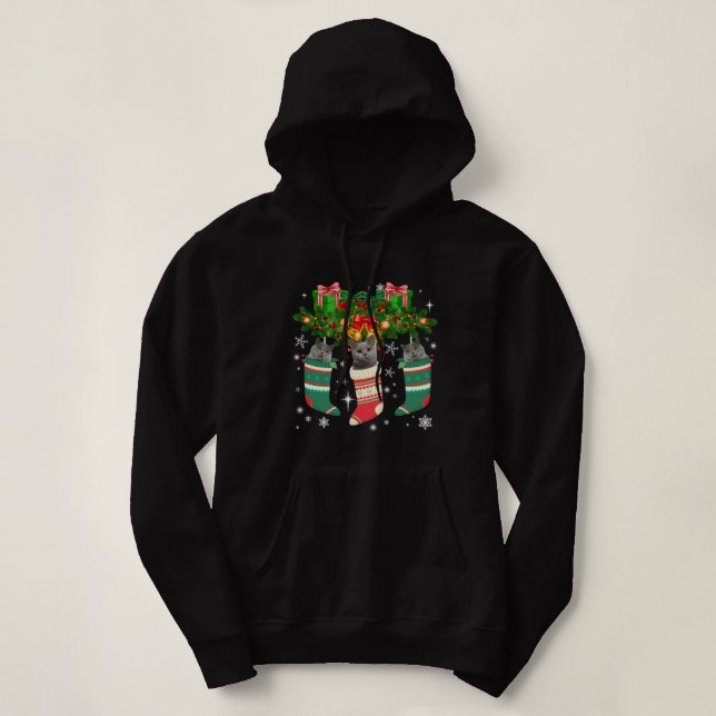 Britische Kurzkatzen in der Weihnachtssockkatze Lo Hoodie (Design vorne)
