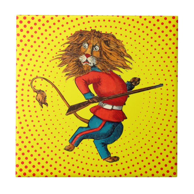 Britische Lion Royal Garde - Fun Retro Comic Art Fliese (Vorderseite)