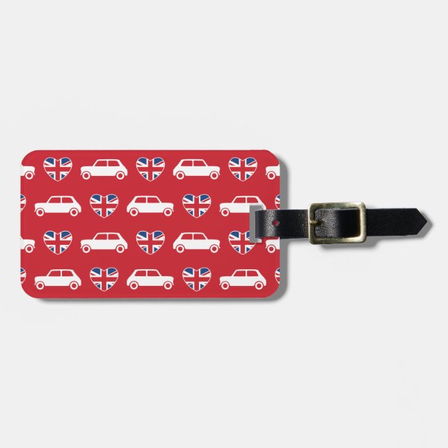 Britische Mini Cooper-Herzen - roter Gepäckanhänger (Vorderseite horizontal)