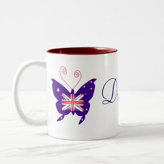Britische Schmetterlings-Diva Zweifarbige Tasse (Links)