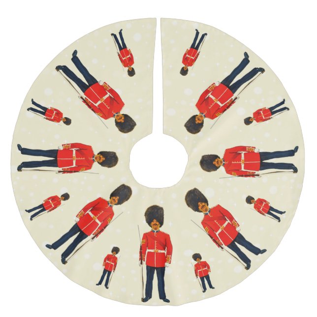 Britische Soldaten in blau und rot auf hellbeige Polyester Weihnachtsbaumdecke (Vorderseite)