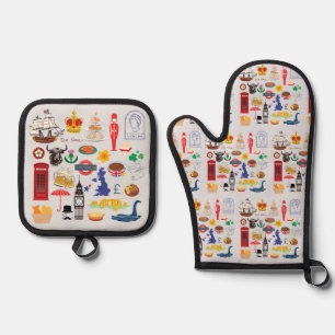 Britische Symbole Ofenhandschuh & Topflappen-Set