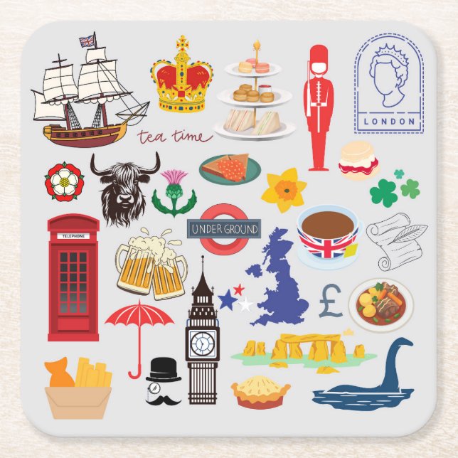 Britische Symbole Rechteckiger Pappuntersetzer (Vorderseite)