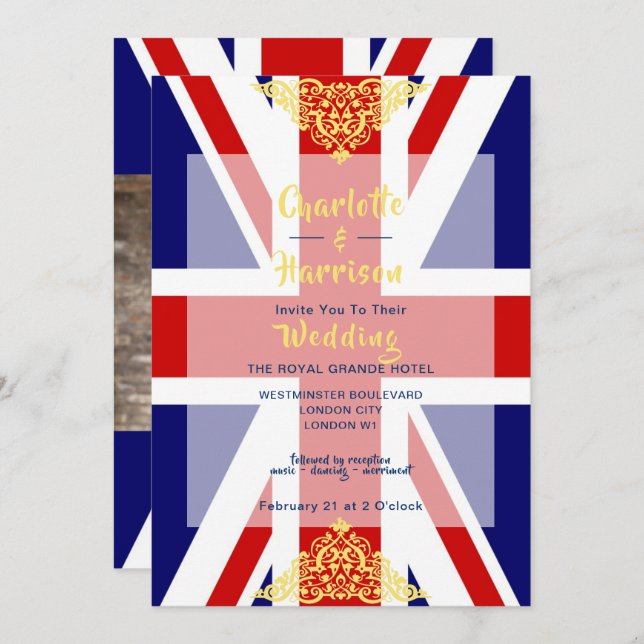 Britische Union Jack Red White Blue Foto Wedding Einladung (Vorne/Hinten)