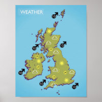 Britische Vintage-Fernseh-Wetterkarte