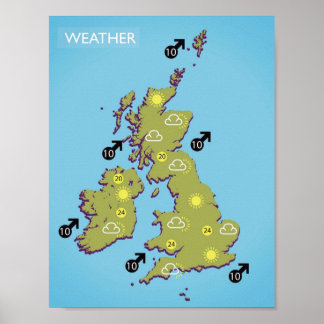 Britische Vintage-Fernseh-Wetterkarte Poster
