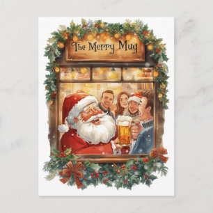 Britische Weihnachtskarte mit Santa Claus im Pub Feiertagspostkarte