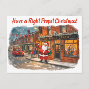 Britische Weihnachtskarte mit Santa Claus im Pub Feiertagspostkarte