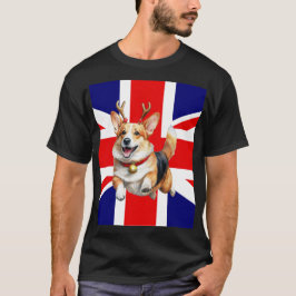 Britische Weihnachtskorgi mit Reindeer Antlers T-Shirt