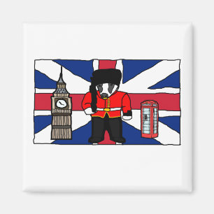 Britischer Badger-Cartoon mit Big Ben und Flag Magnet