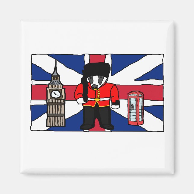 Britischer Badger-Cartoon mit Big Ben und Flag Magnet (Vorne)