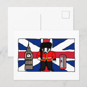 Britischer Badger-Cartoon mit Big Ben und Flag Postkarte