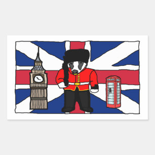 Britischer Badger-Cartoon mit Big Ben und Flag Rechteckiger Aufkleber