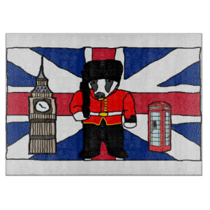 Britischer Badger-Cartoon mit Big Ben und Flag Schneidebrett