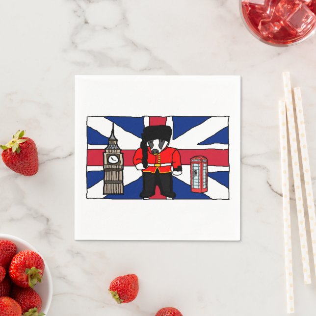 Britischer Badger-Cartoon mit Big Ben und Flag Serviette (Beispiel)