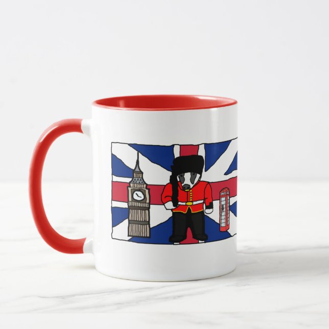 Britischer Badger-Cartoon mit Big Ben und Flag Tasse (Links)