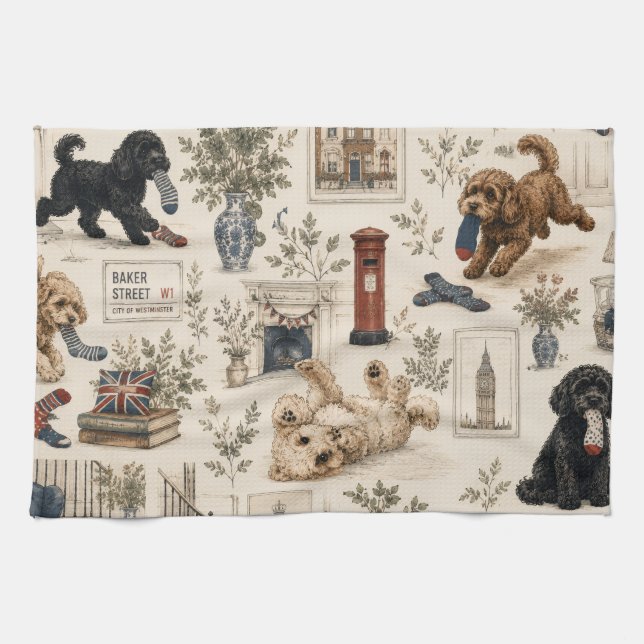 Britischer Cottagecore Cockapoo Geschirrtuch (Horizontal)